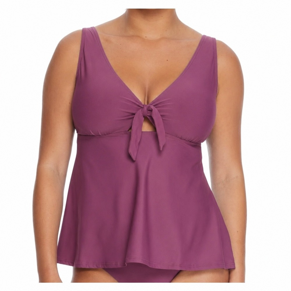Birdsong Bare Necessities Size 34G Underwire Purple Tie Front Tankini Swim